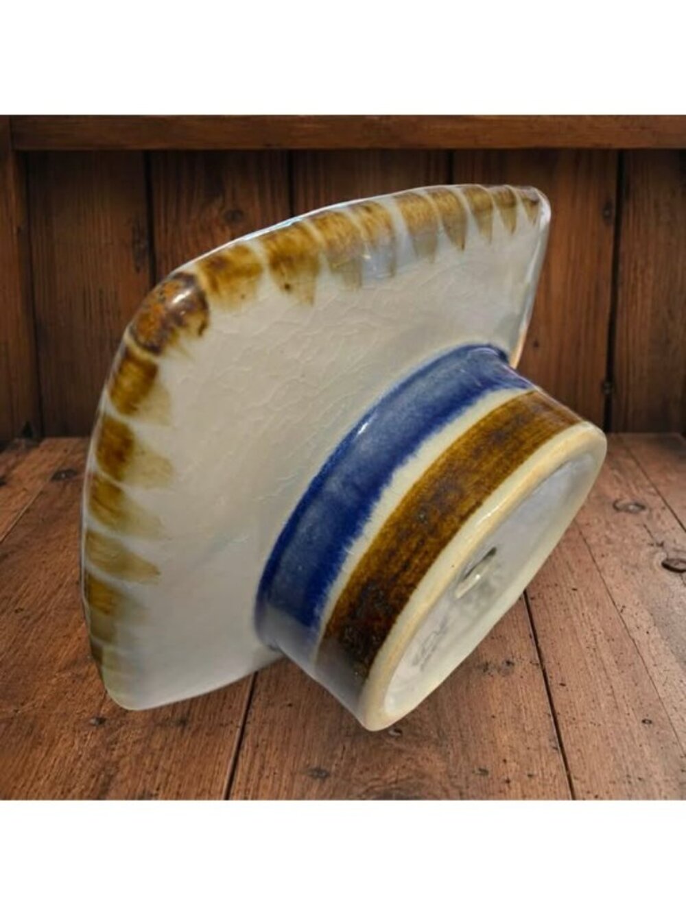 Vintage Tonala Ken Edward's Signed Pillar Candle Holder Blue/brown Glaze 6" Mexi - Picture 3 of 7